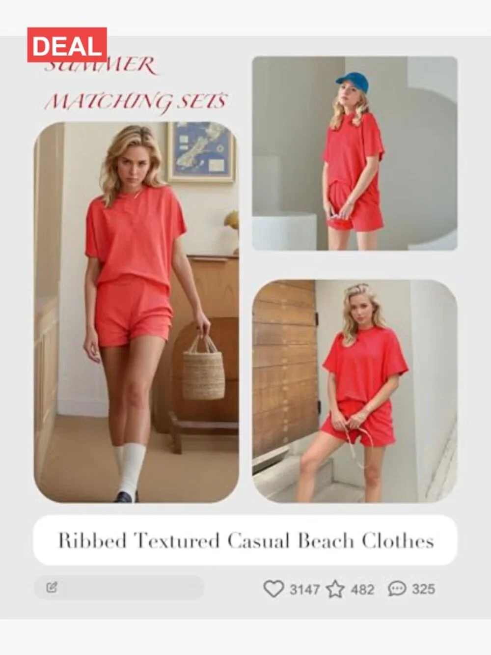 Women's 2 Piece Ribbed Knit Shorts Set Matching Lounge Set Summer Outfit